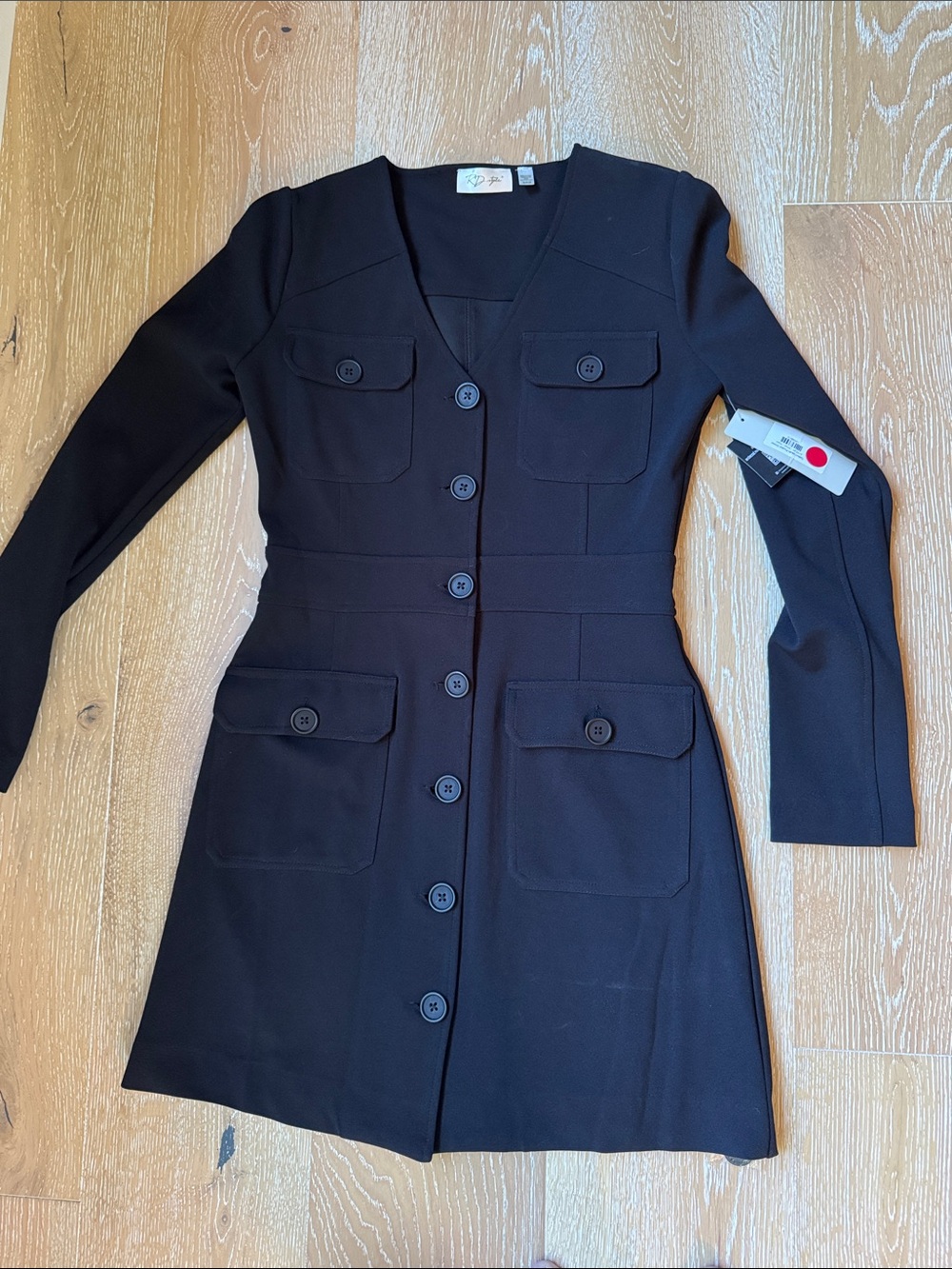 Black Button-Front Pocket Dress